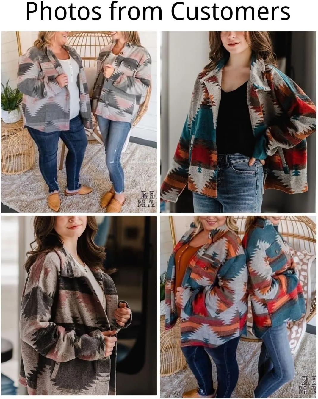 Chevara Womens Vintage Ethnic Aztec Jacket Long Sleeve Button Up Woolen Shacket Western Jackets
