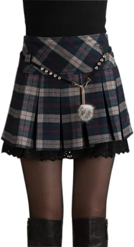 chouyatou Women's A-Line Plaid Wool Blend Pleated Skirt Side Zipper