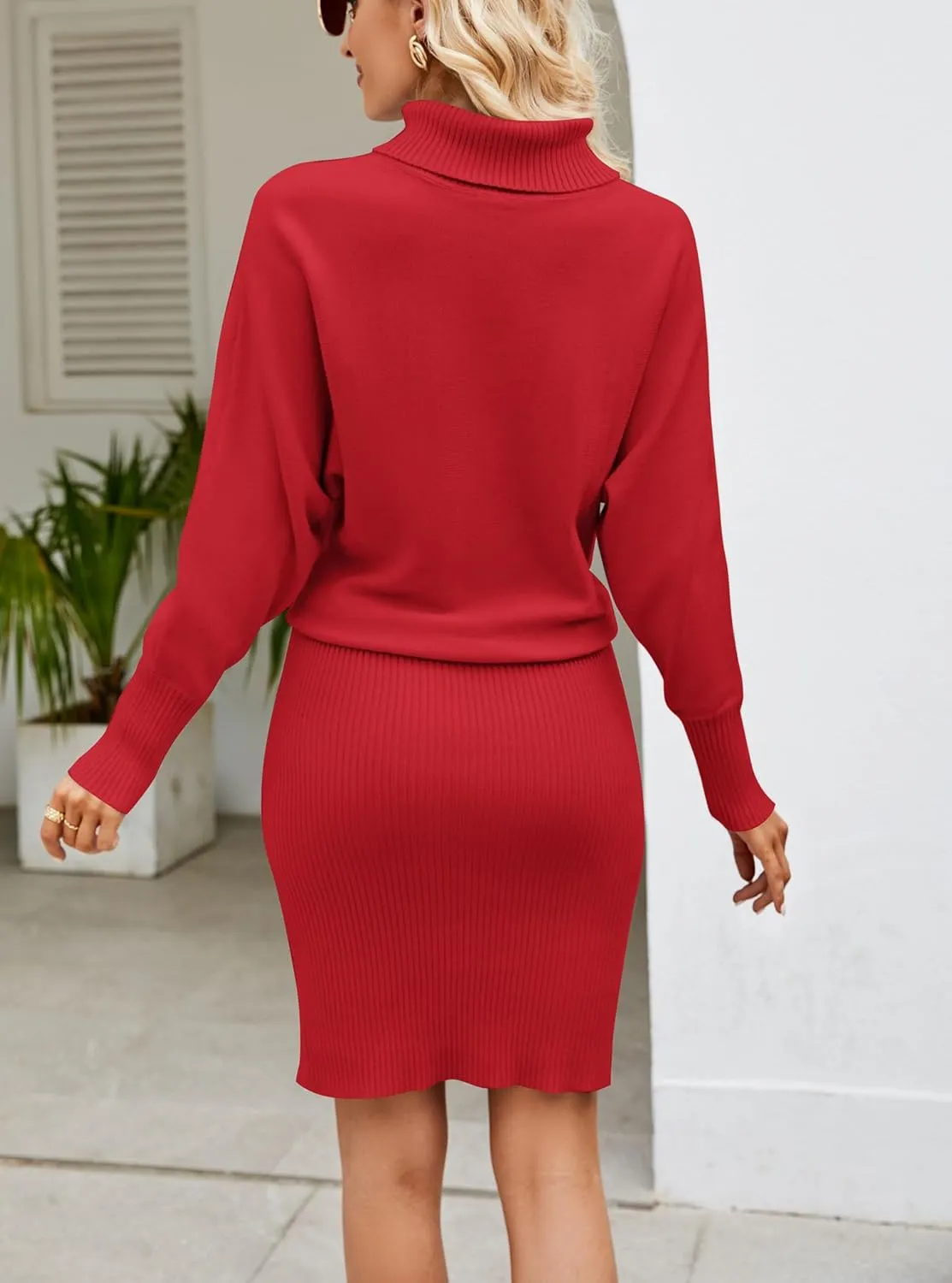chouyatou Womens Fall Bodycon Midi Sweater Dress Sexy Elegant Pullover Turtleneck Sweater Dress