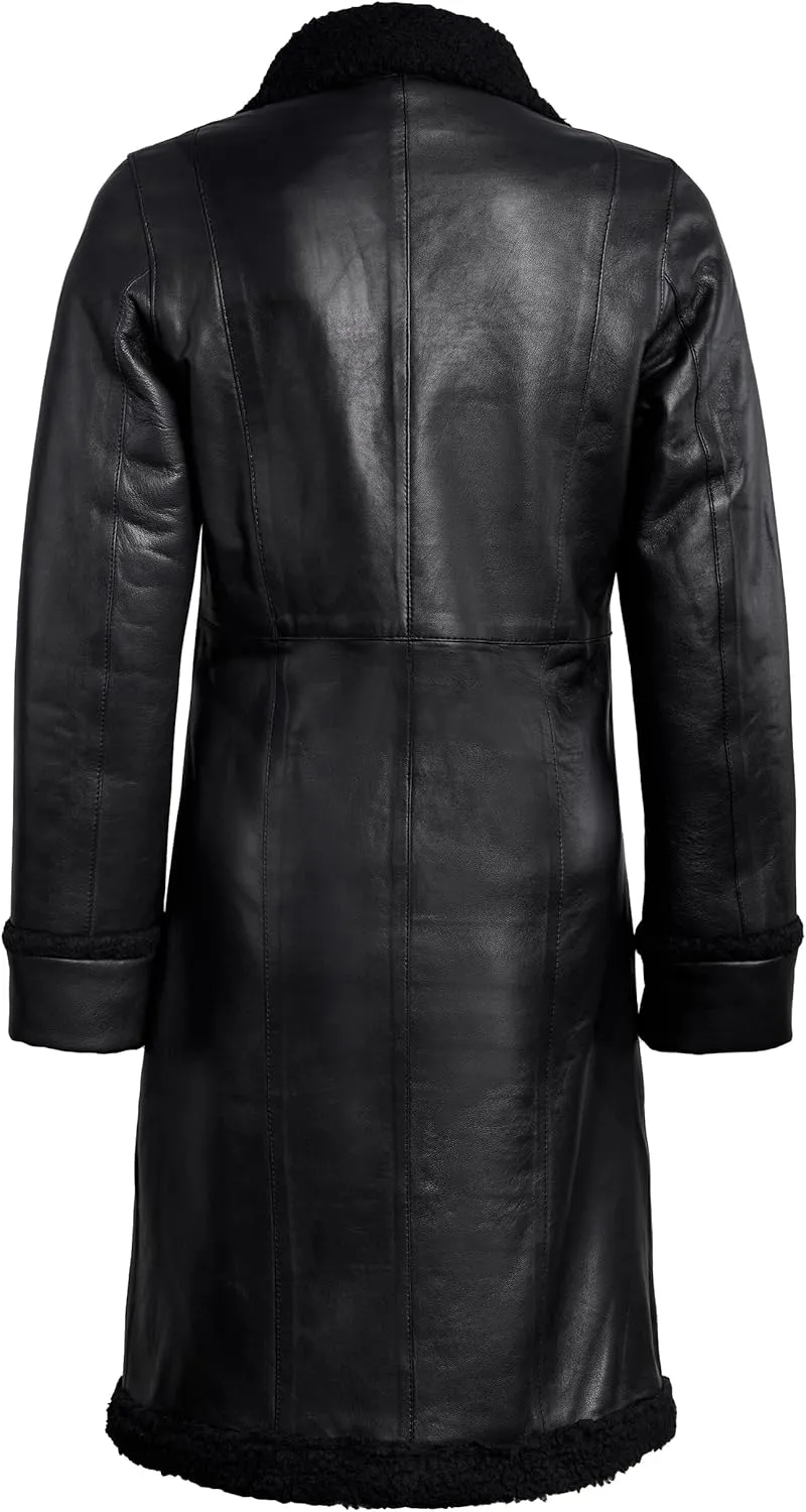 fjackets Lambskin Women Long Coat - Real Leather Zip Up Hoodie Jackets For Womens