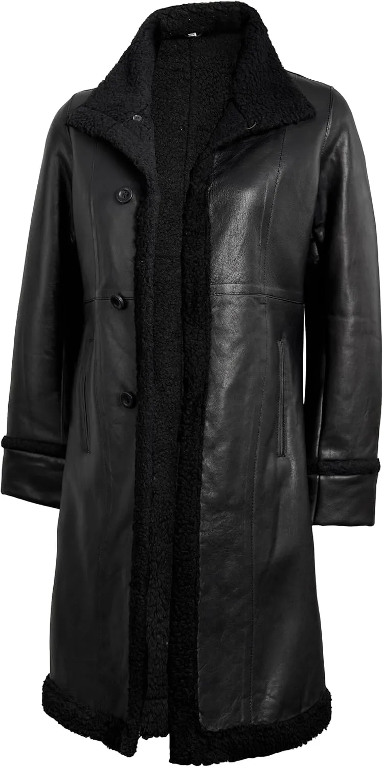 fjackets Lambskin Women Long Coat - Real Leather Zip Up Hoodie Jackets For Womens