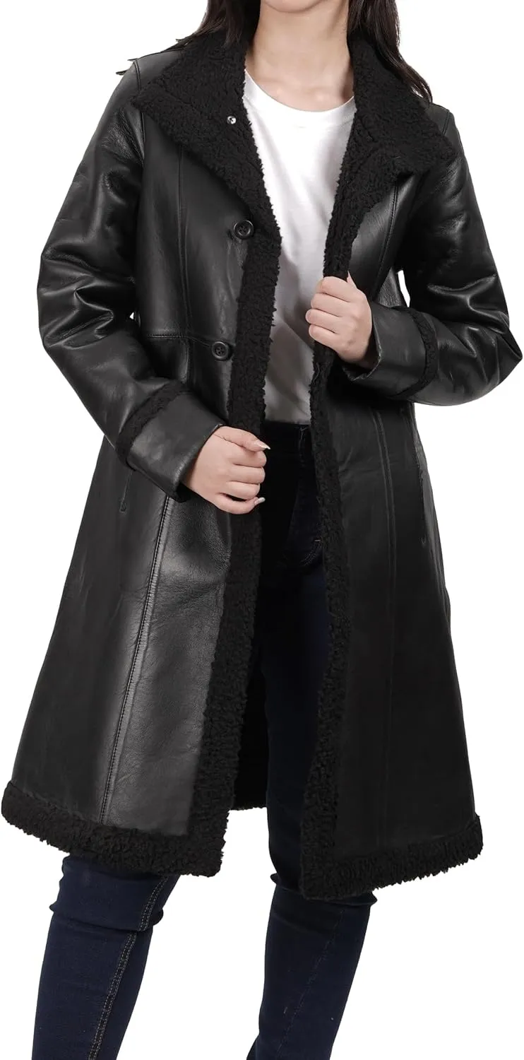 fjackets Lambskin Women Long Coat - Real Leather Zip Up Hoodie Jackets For Womens