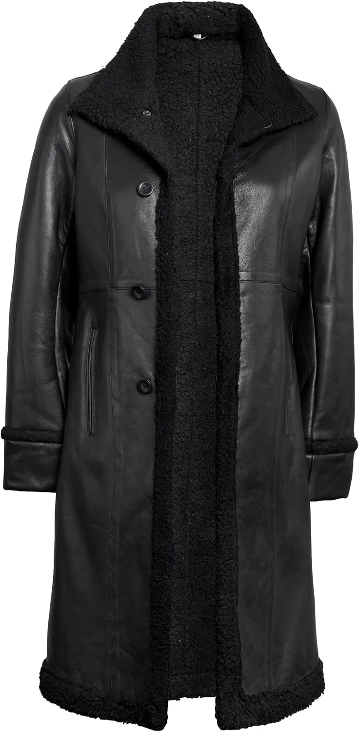 fjackets Lambskin Women Long Coat - Real Leather Zip Up Hoodie Jackets For Womens