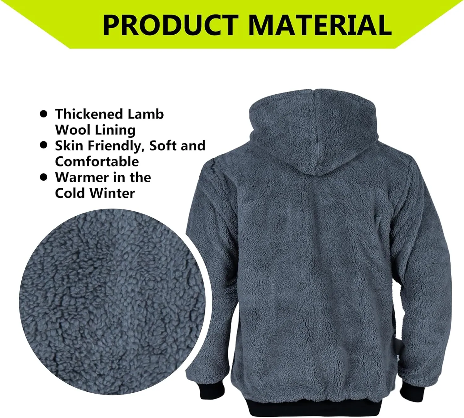 FONIRRA Mens Hi Vis Hoodie Reflective ANSI Class 3 Wool Fleece Safety Sweatshirts High Visibility Zipper Jacket