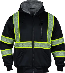 FONIRRA Mens Hi Vis Hoodie Reflective ANSI Class 3 Wool Fleece Safety Sweatshirts High Visibility Zipper Jacket