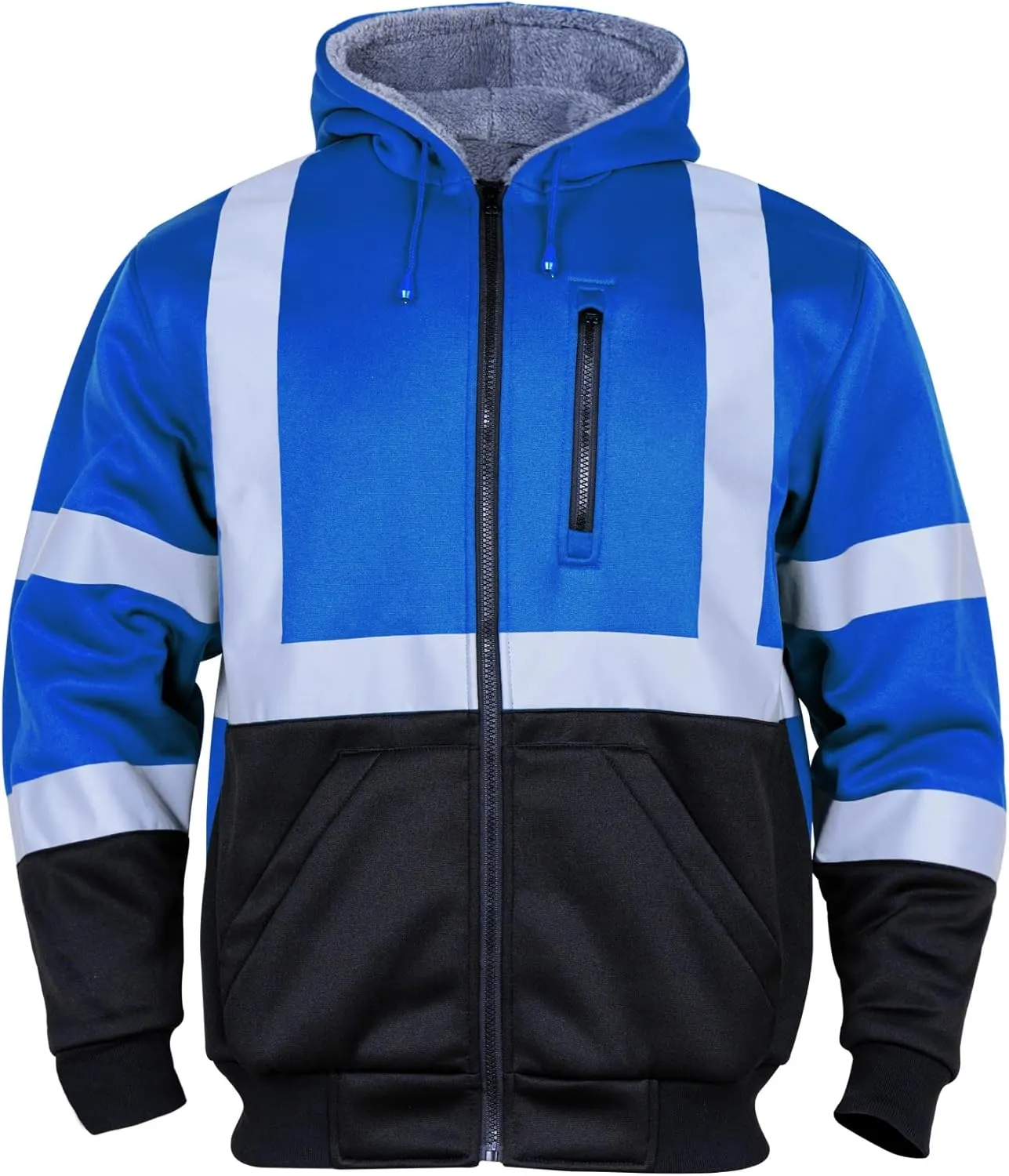 FONIRRA Mens Hi Vis Hoodie Reflective ANSI Class 3 Wool Fleece Safety Sweatshirts High Visibility Zipper Jacket