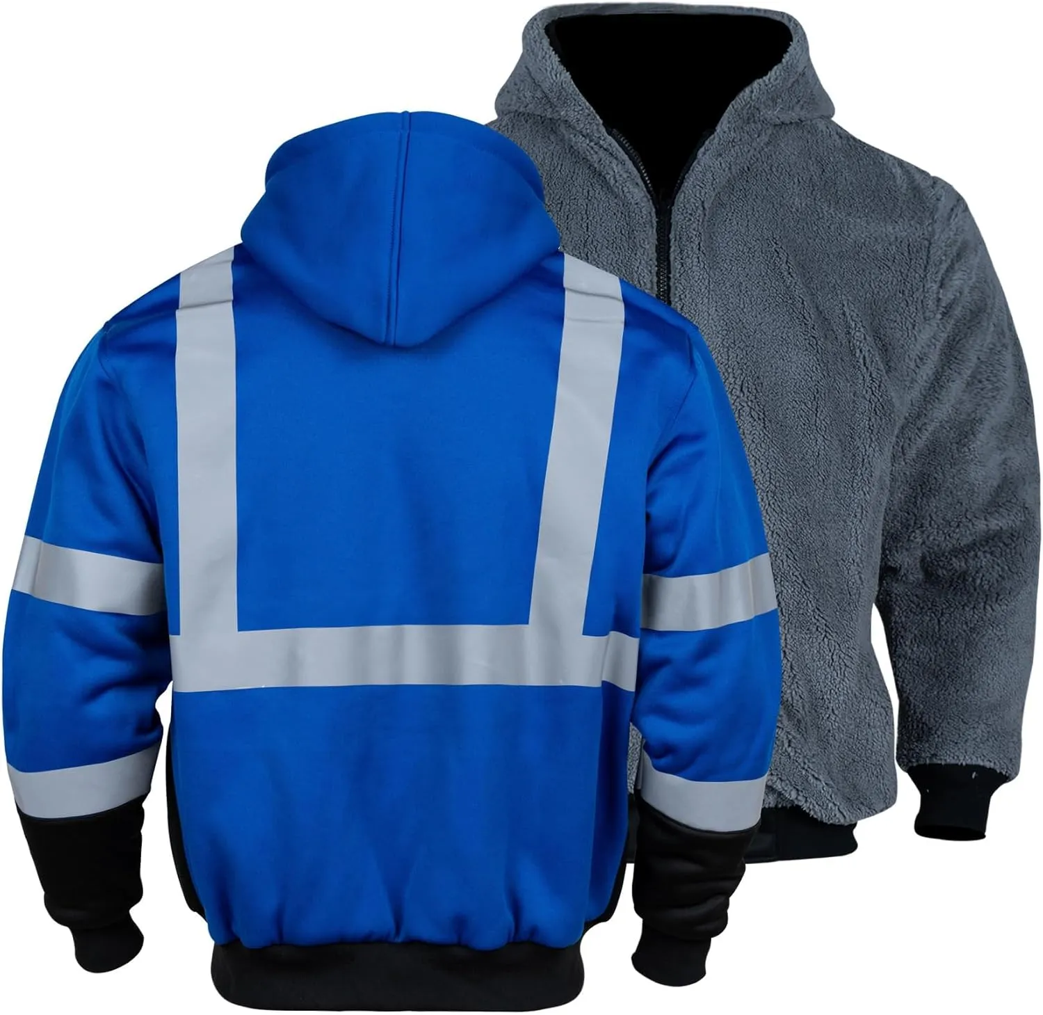 FONIRRA Mens Hi Vis Hoodie Reflective ANSI Class 3 Wool Fleece Safety Sweatshirts High Visibility Zipper Jacket