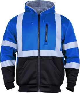 FONIRRA Mens Hi Vis Hoodie Reflective ANSI Class 3 Wool Fleece Safety Sweatshirts High Visibility Zipper Jacket