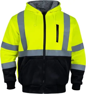 FONIRRA Mens Hi Vis Hoodie Reflective ANSI Class 3 Wool Fleece Safety Sweatshirts High Visibility Zipper Jacket