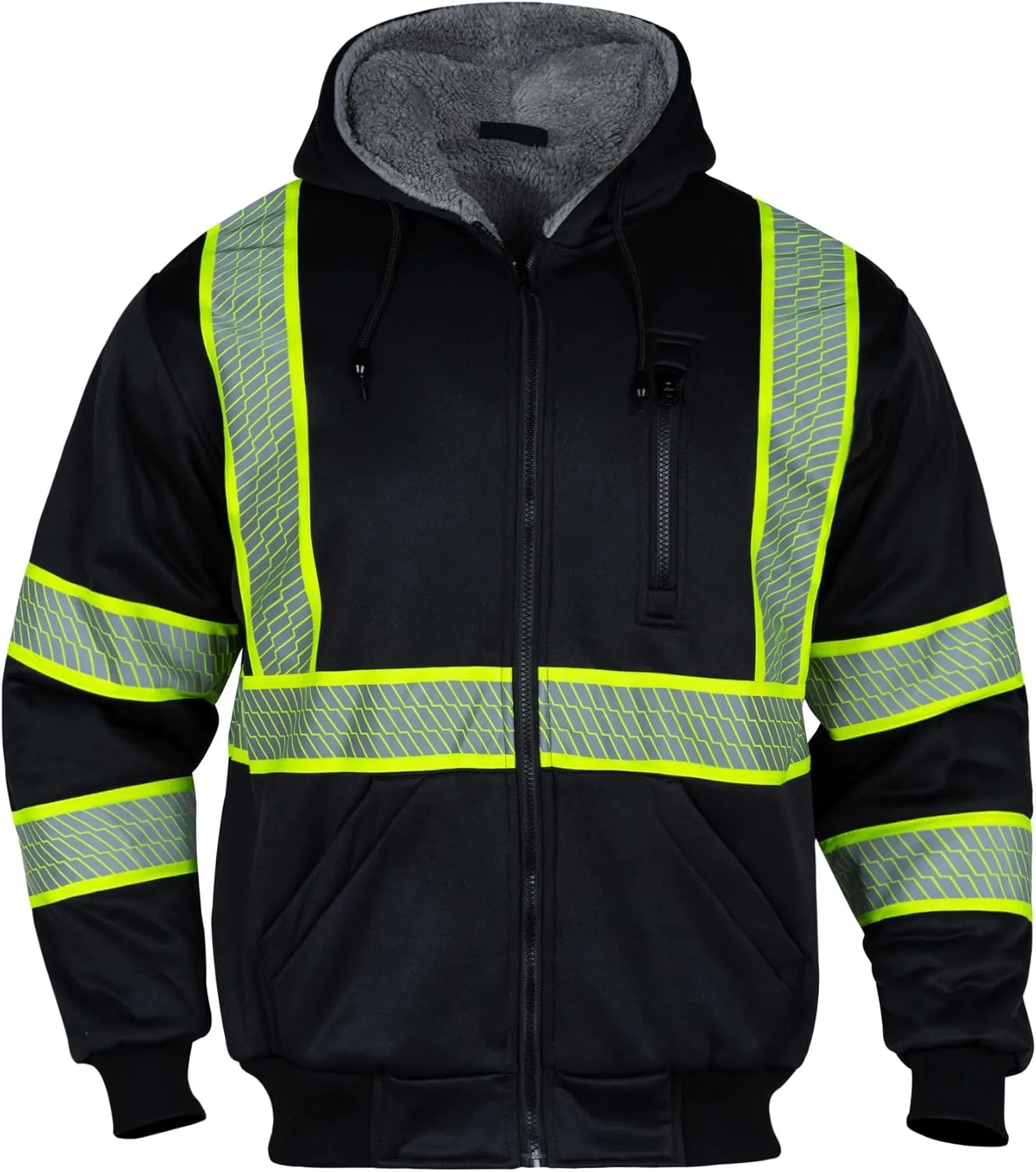 FONIRRA Mens Hi Vis Hoodie Reflective ANSI Class 3 Wool Fleece Safety Sweatshirts High Visibility Zipper Jacket