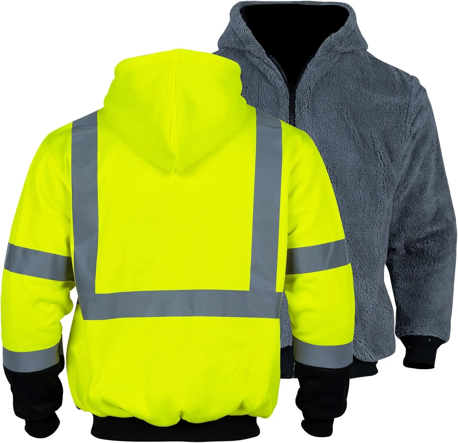 FONIRRA Mens Hi Vis Hoodie Reflective ANSI Class 3 Wool Fleece Safety Sweatshirts High Visibility Zipper Jacket