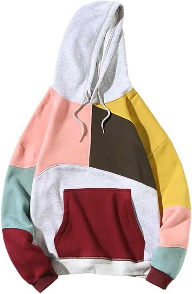 FTIMILD Men's Color Block Hoodie Casual Cotton Blend Pullover with Drawstring Lightweight Breathable Sweatshirt