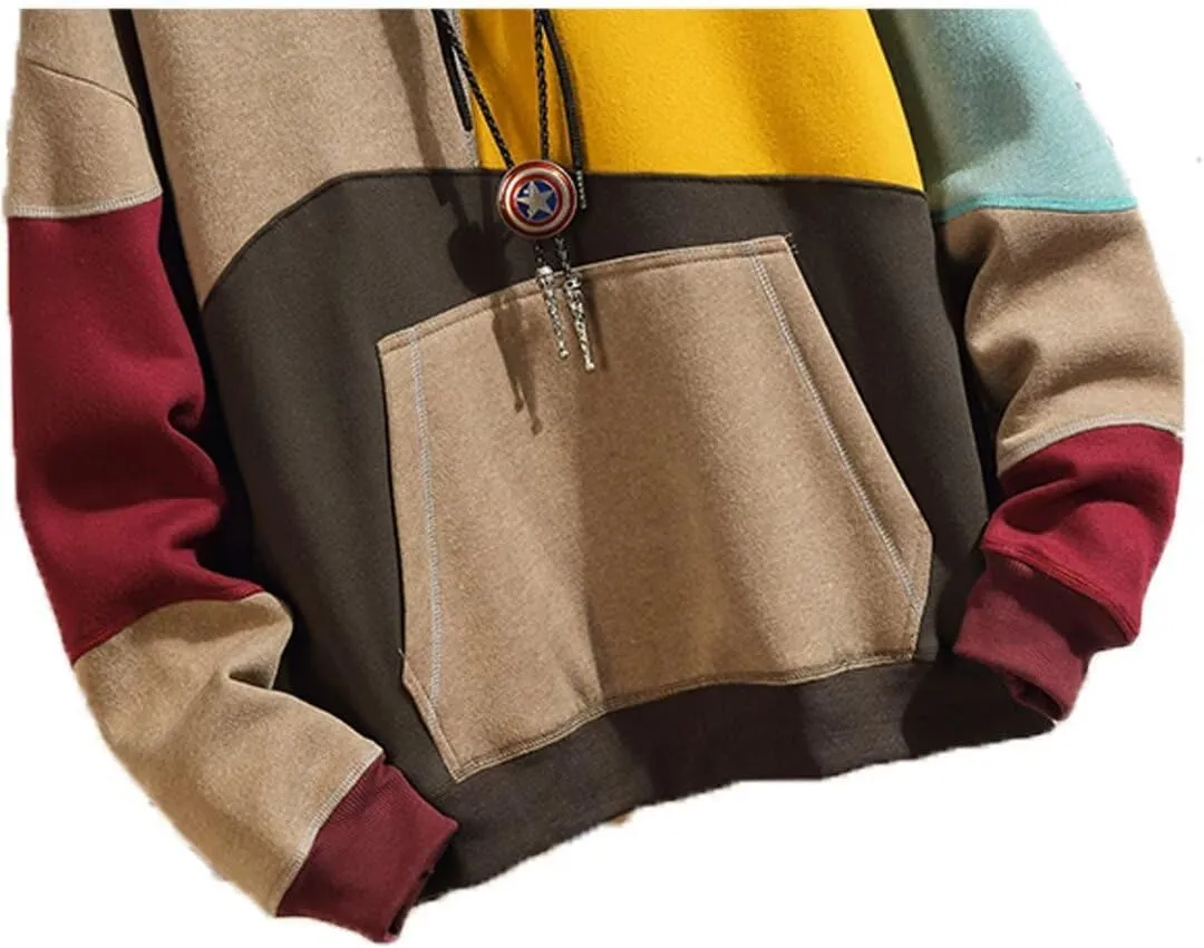 FTIMILD Men's Color Block Hoodie Casual Cotton Blend Pullover with Drawstring Lightweight Breathable Sweatshirt