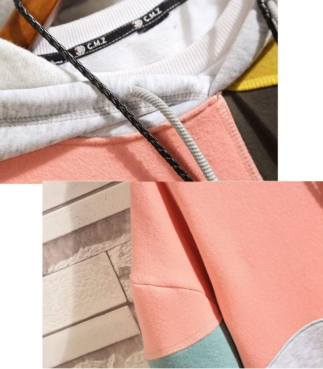 FTIMILD Men's Color Block Hoodie Casual Cotton Blend Pullover with Drawstring Lightweight Breathable Sweatshirt