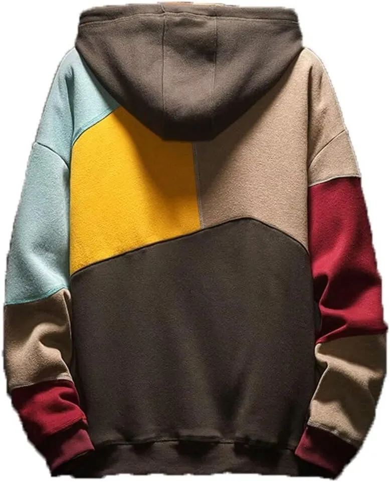 FTIMILD Men's Color Block Hoodie Casual Cotton Blend Pullover with Drawstring Lightweight Breathable Sweatshirt