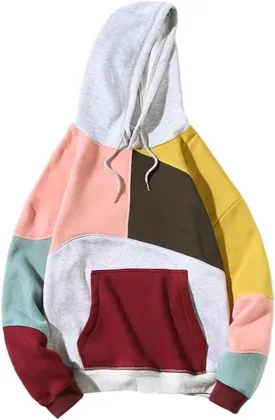FTIMILD Men's Color Block Hoodie Casual Cotton Blend Pullover with Drawstring Lightweight Breathable Sweatshirt
