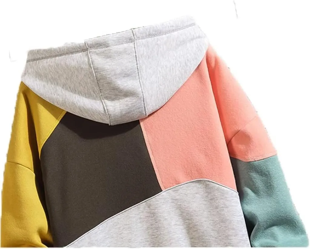 FTIMILD Men's Color Block Hoodie Casual Cotton Blend Pullover with Drawstring Lightweight Breathable Sweatshirt