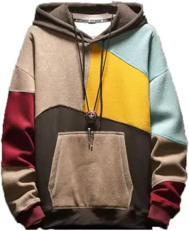 FTIMILD Men's Color Block Hoodie Casual Cotton Blend Pullover with Drawstring Lightweight Breathable Sweatshirt