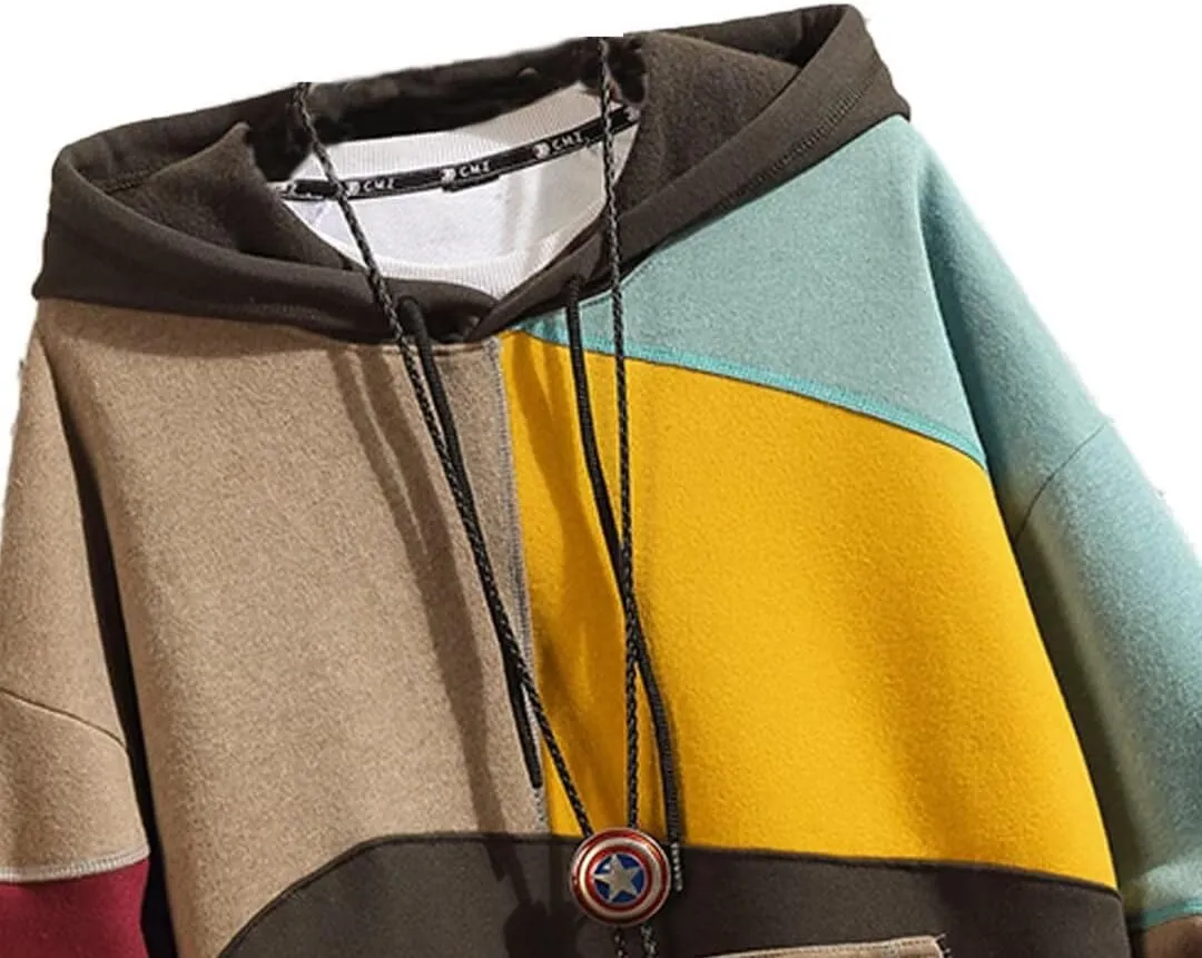 FTIMILD Men's Color Block Hoodie Casual Cotton Blend Pullover with Drawstring Lightweight Breathable Sweatshirt