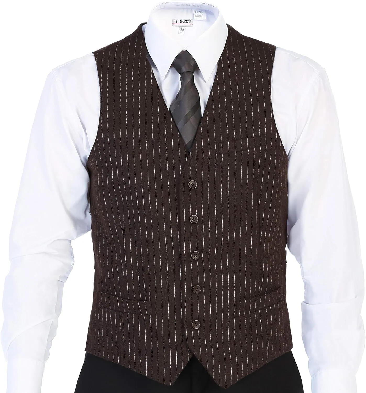 Gioberti Men's 5 Button Formal Wool Blend Tweed Pin Stripe Vest