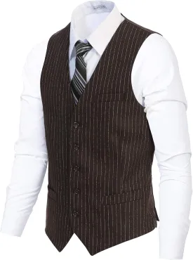 Gioberti Men's 5 Button Formal Wool Blend Tweed Pin Stripe Vest