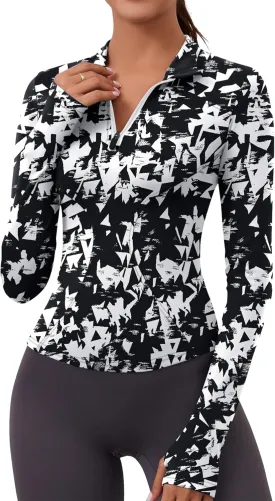 LOMON Womens Long Sleeve Workout Tops Quick Dry Quarter Zip Pullover Crop Yoga Athletic Slim Fit Shirts