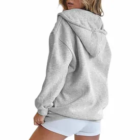 LVSANW Fashion Gray Zip Up Sweatshirt Women Autumn Winter Jacket Calothes Oversize Hoodies Vintage Pockets Long Sleeve Hoodies худи