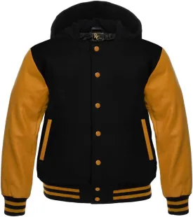 Man's Varsity Hoodie Letterman Wool & All Colour Genuine Cowhide Leather Sleeves Bomber Style Baseball Hood