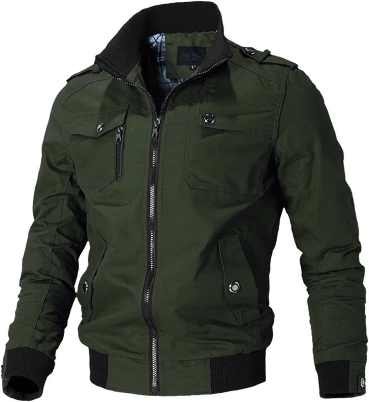 Men's Casual Bomber Jackets Stand Collar Military Jacket Windbreaker Classic Cozy Outwear with Pockets