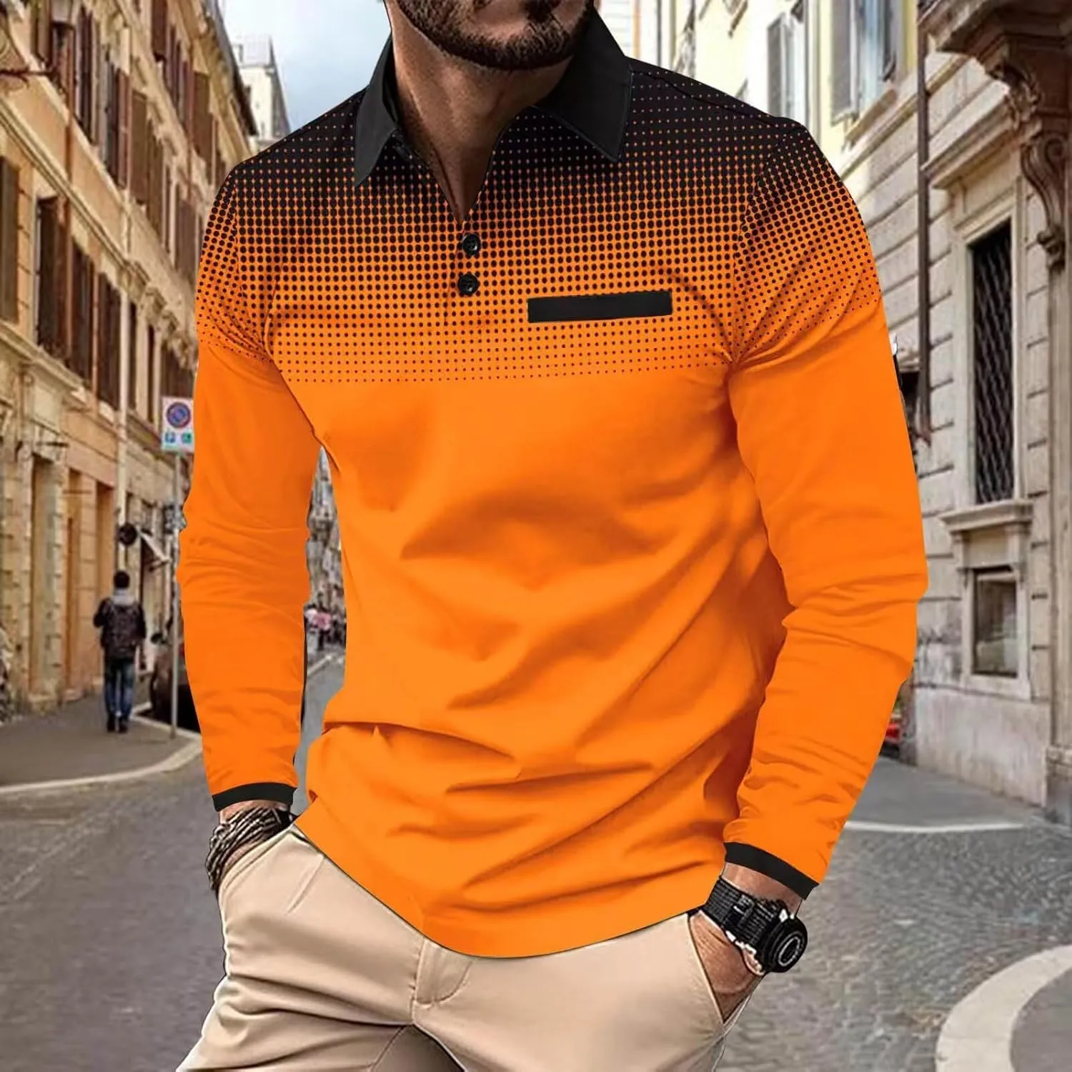 Men's Polo Shirts Long Sleeve 2024 Casual Polo T-Shirts Color Block Slim Fit Golf Polo Shirt with Pocket