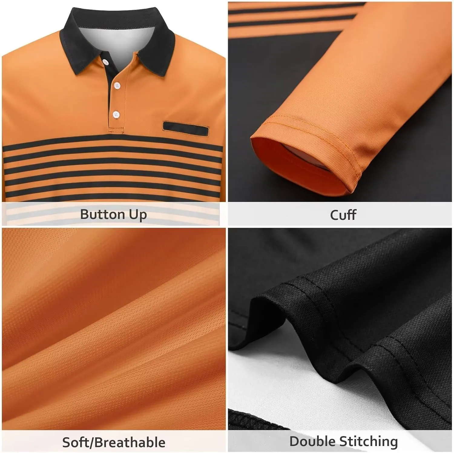 Men's Polo Shirts Long Sleeve 2024 Casual Polo T-Shirts Color Block Slim Fit Golf Polo Shirt with Pocket