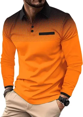 Men's Polo Shirts Long Sleeve 2024 Casual Polo T-Shirts Color Block Slim Fit Golf Polo Shirt with Pocket