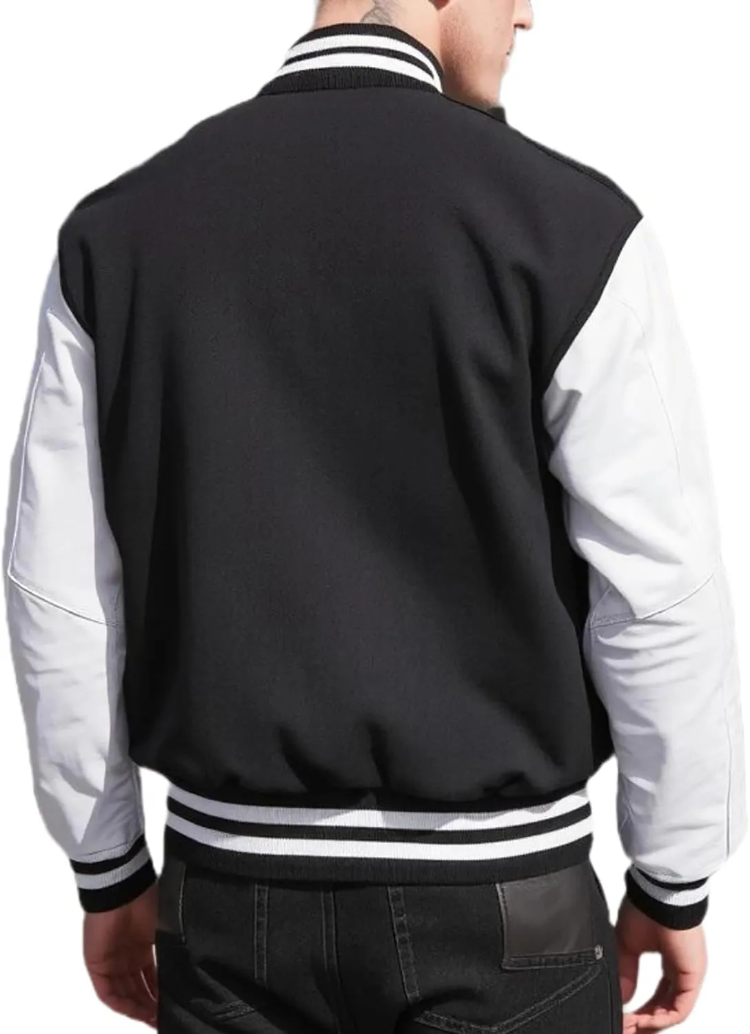 Men's Varsity Jacket Faux Leather Sleeve Wool Blend Letterman Jacket - High School Baseball Bomber Jackets for Men