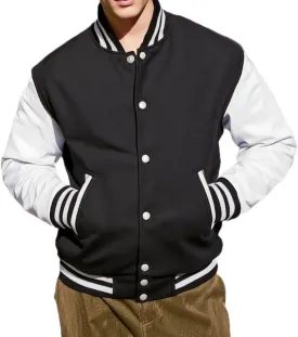 Men's Varsity Jacket Faux Leather Sleeve Wool Blend Letterman Jacket - High School Baseball Bomber Jackets for Men