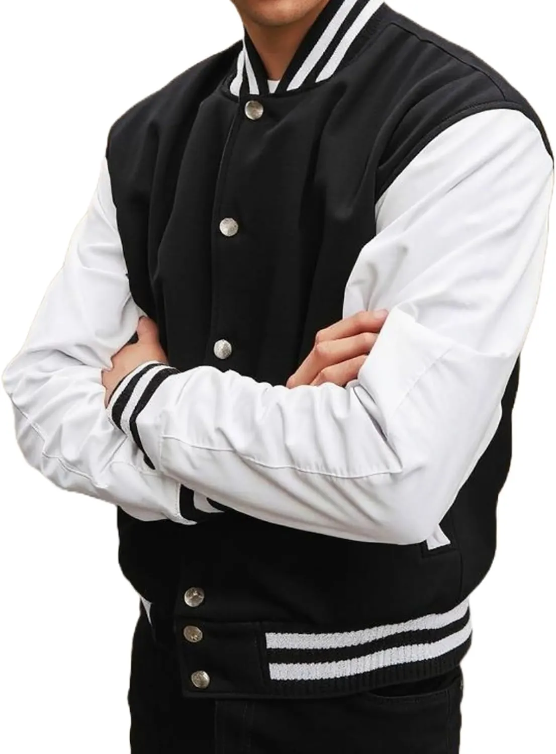 Men's Varsity Jacket Faux Leather Sleeve Wool Blend Letterman Jacket - High School Baseball Bomber Jackets for Men