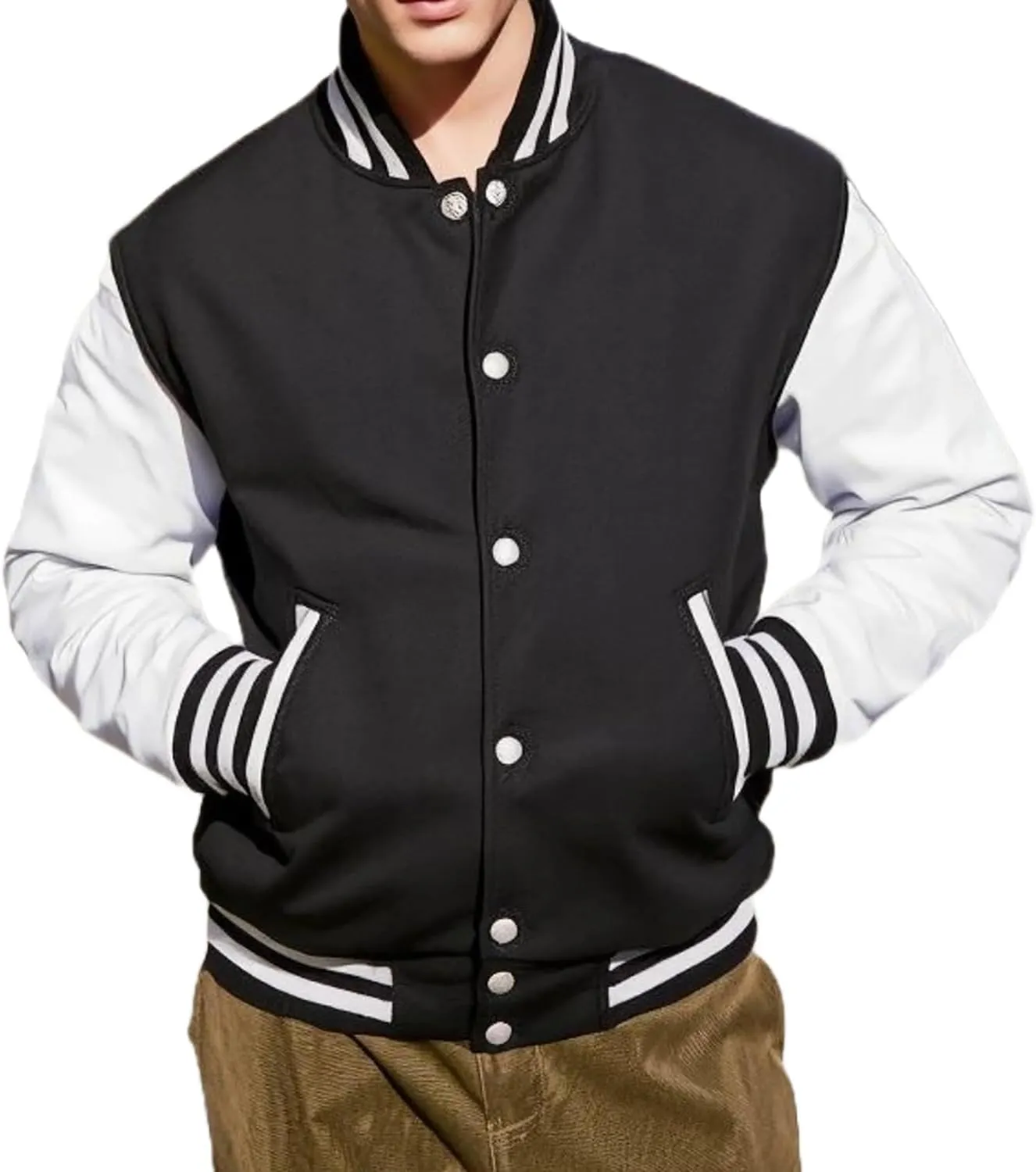 Men's Varsity Jacket Faux Leather Sleeve Wool Blend Letterman Jacket - High School Baseball Bomber Jackets for Men