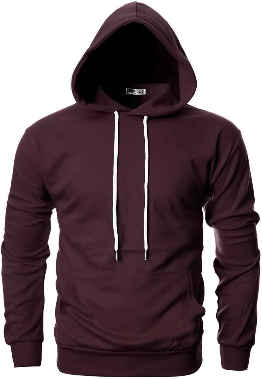 Ohoo Mens Slim Fit Basic Pullover Hoodies Sweatshirt Lightweight Long Sleeve with Kanga Pocket