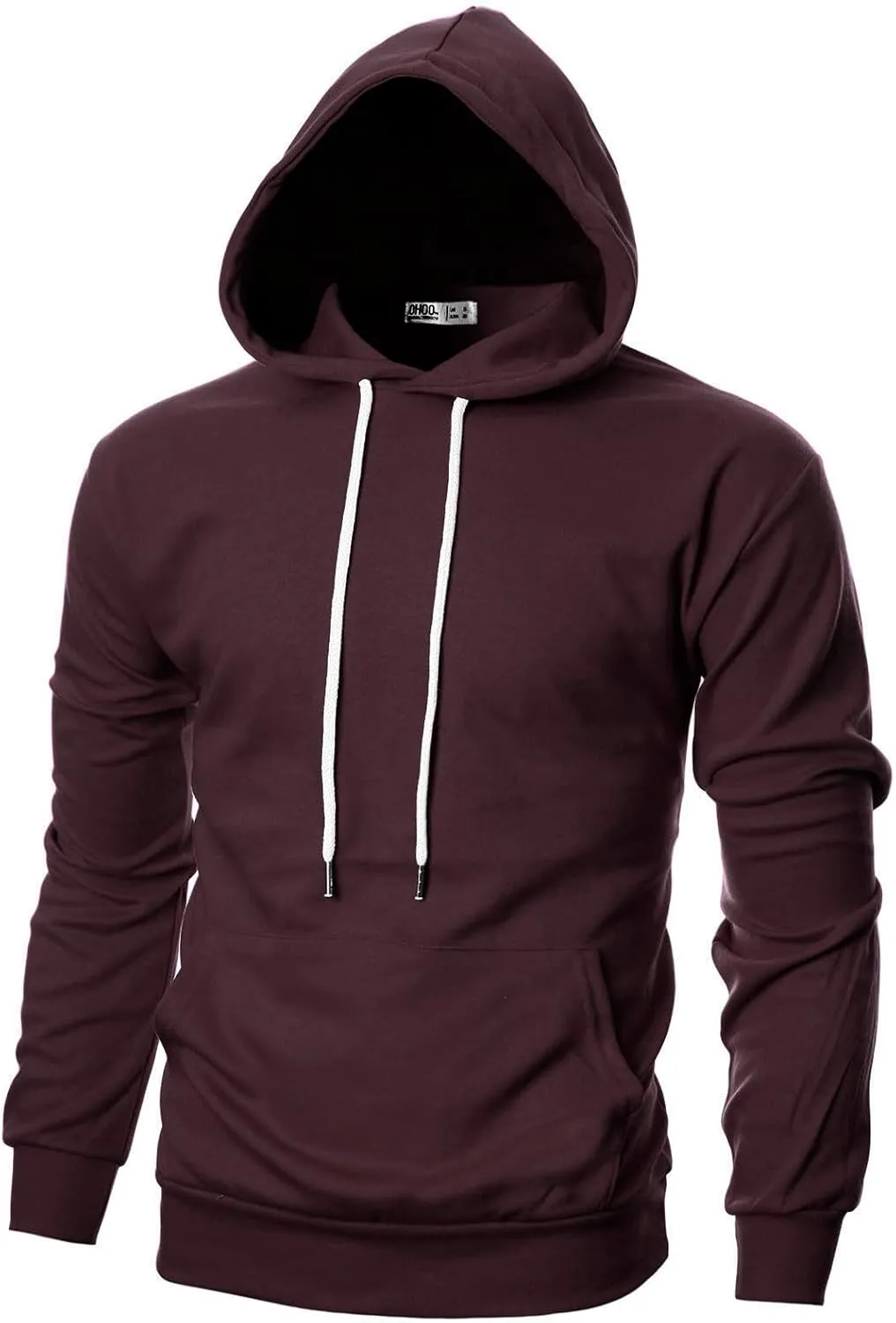 Ohoo Mens Slim Fit Basic Pullover Hoodies Sweatshirt Lightweight Long Sleeve with Kanga Pocket