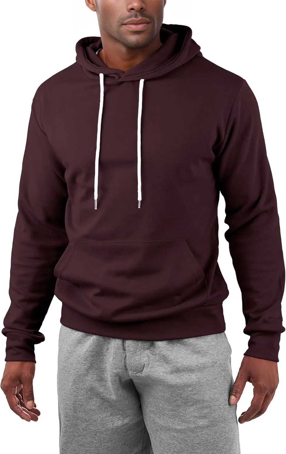 Ohoo Mens Slim Fit Basic Pullover Hoodies Sweatshirt Lightweight Long Sleeve with Kanga Pocket