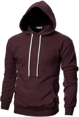 Ohoo Mens Slim Fit Basic Pullover Hoodies Sweatshirt Lightweight Long Sleeve with Kanga Pocket