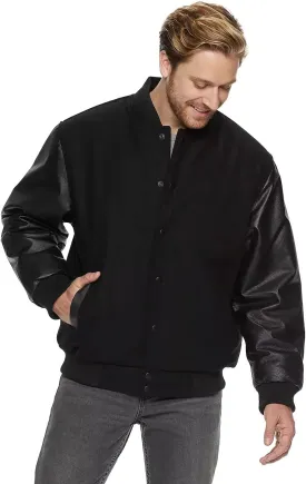 Outfitters Men's Varsity Jacket Leather Sleeve and Wool Blend Letterman College Varsity Jacket Bomber Style Jacket