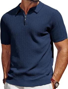 PJ PAUL JONES Men's Polo Shirts Quarter Zip Textured Knit Shirts Summer Shirt