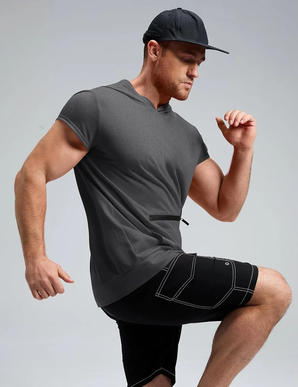 Poriff Mens Workout Tank Tops with Hood Sleeveless Gym t-Shirt Muscles Tees Athletic Pockets