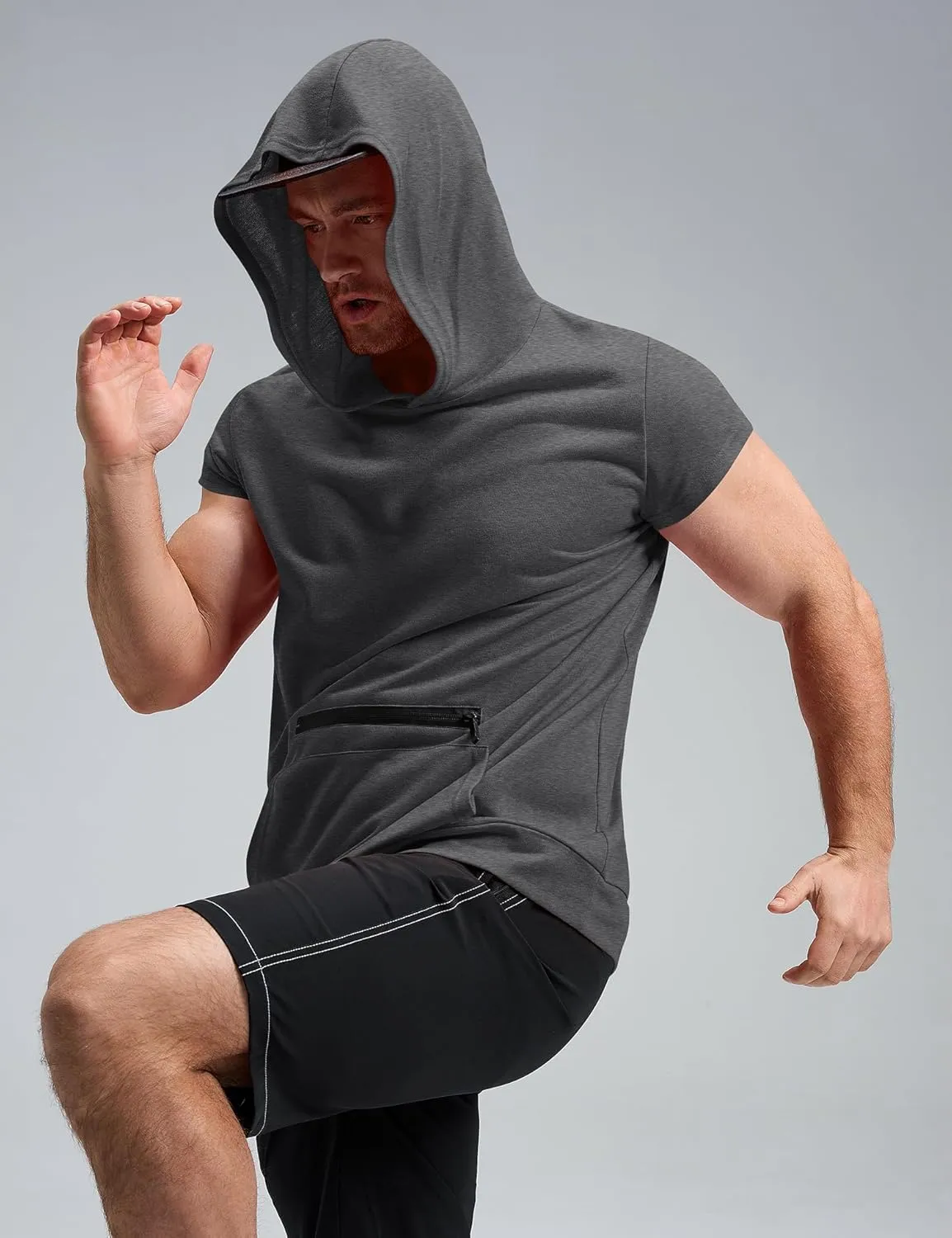 Poriff Mens Workout Tank Tops with Hood Sleeveless Gym t-Shirt Muscles Tees Athletic Pockets