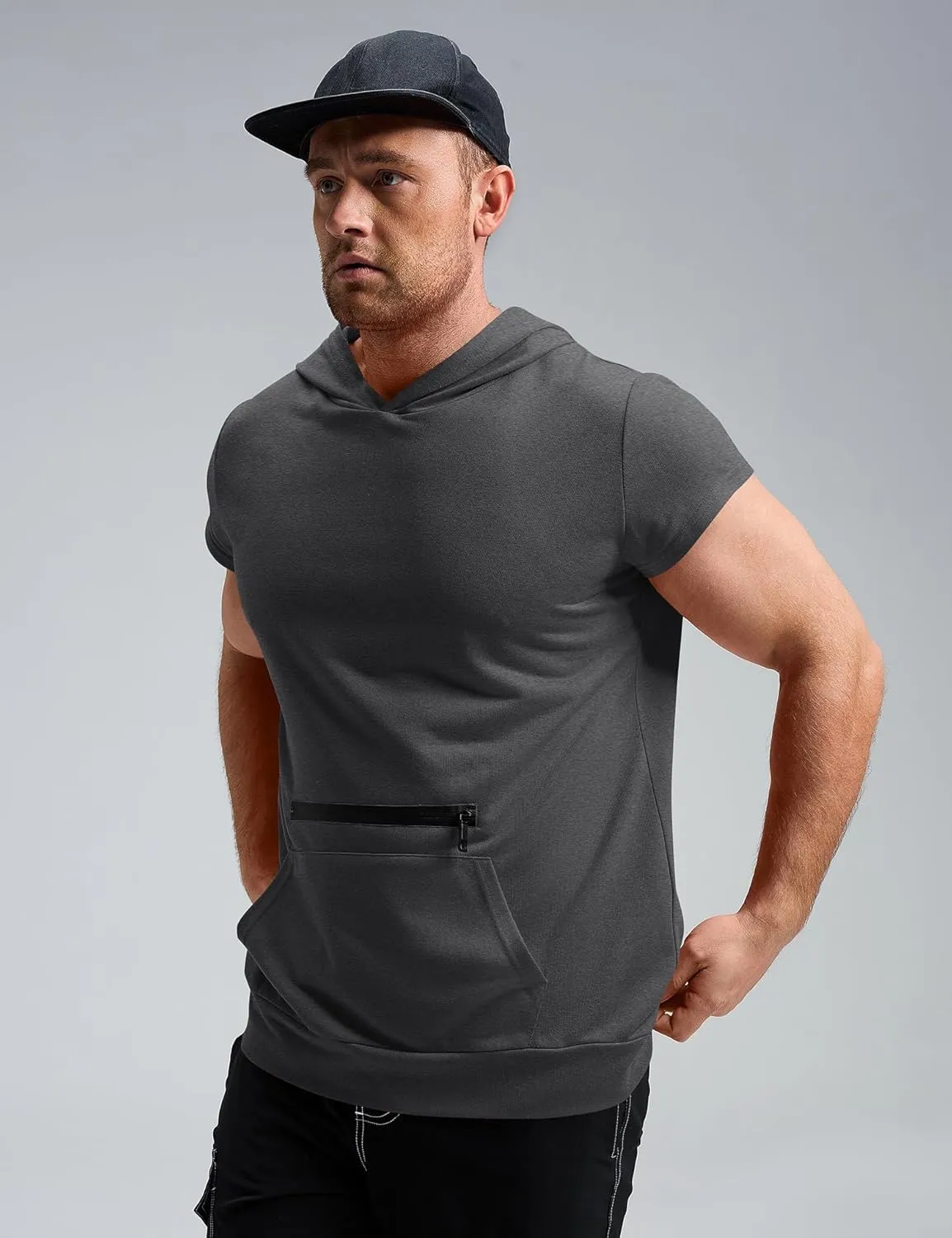 Poriff Mens Workout Tank Tops with Hood Sleeveless Gym t-Shirt Muscles Tees Athletic Pockets