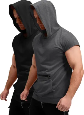 Poriff Mens Workout Tank Tops with Hood Sleeveless Gym t-Shirt Muscles Tees Athletic Pockets