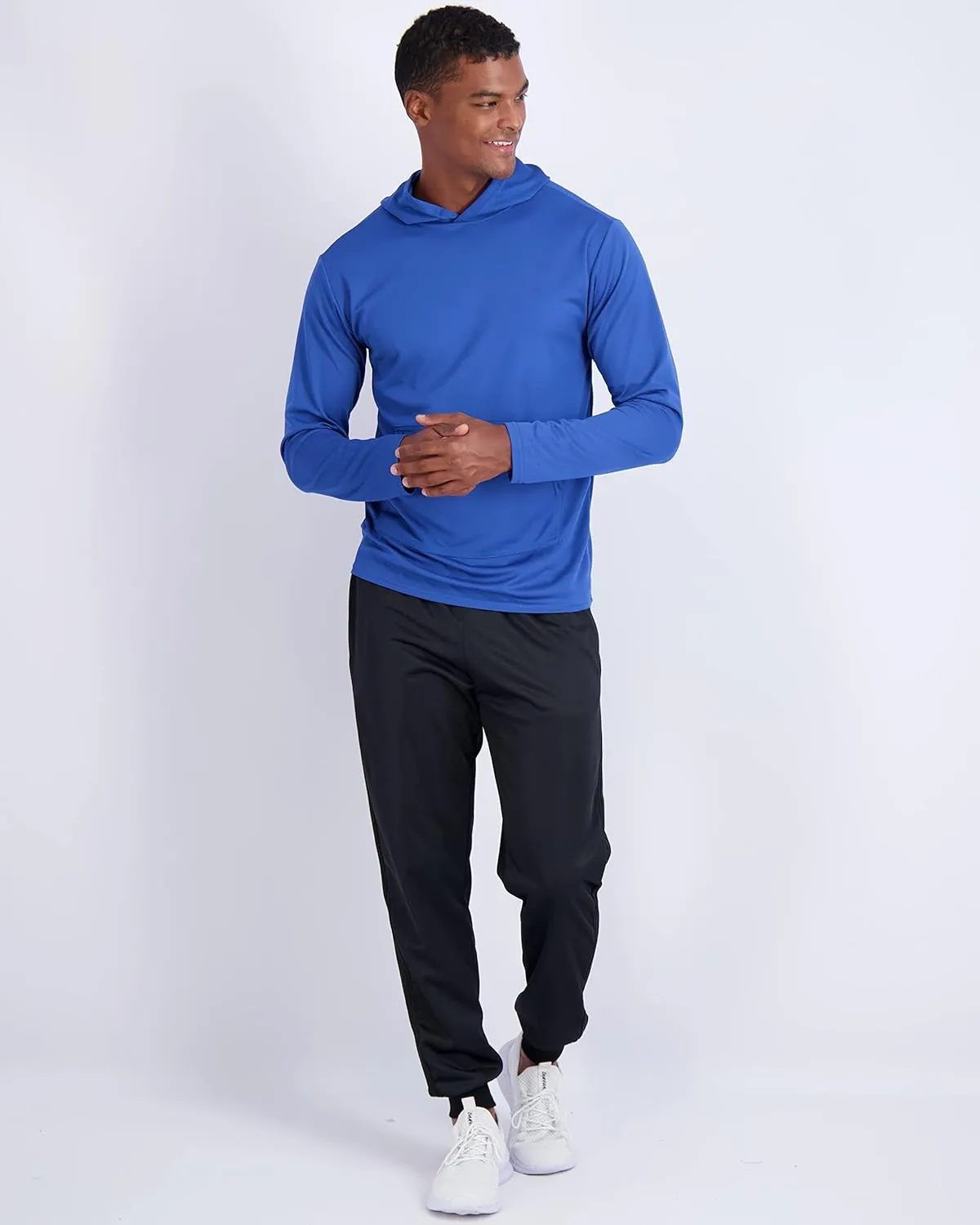 Real Essentials 3 Pack: Men's Mesh Long Sleeve Athletic Pullover Hoodie Sweatshirt Pockets UPF 50  (Available in Big & Tall)