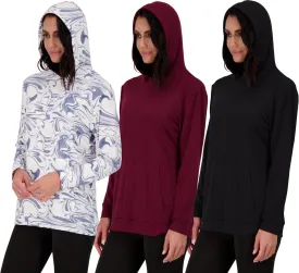 Real Essentials 3 Pack: Women's Dry Fit Long-Sleeve Hoodie Pullover Sweatshirt Pocket - Active Lounge (Available In Plus)
