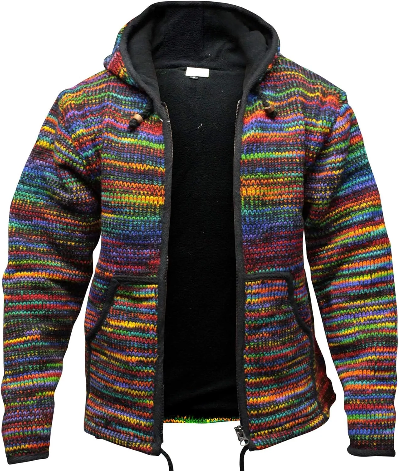 Shopoholic Fashion Tie Dye Hooded Wool Jacket, Fleece Lined Long Sleeve Full Zip Hoodie Hippie Sweater for Men
