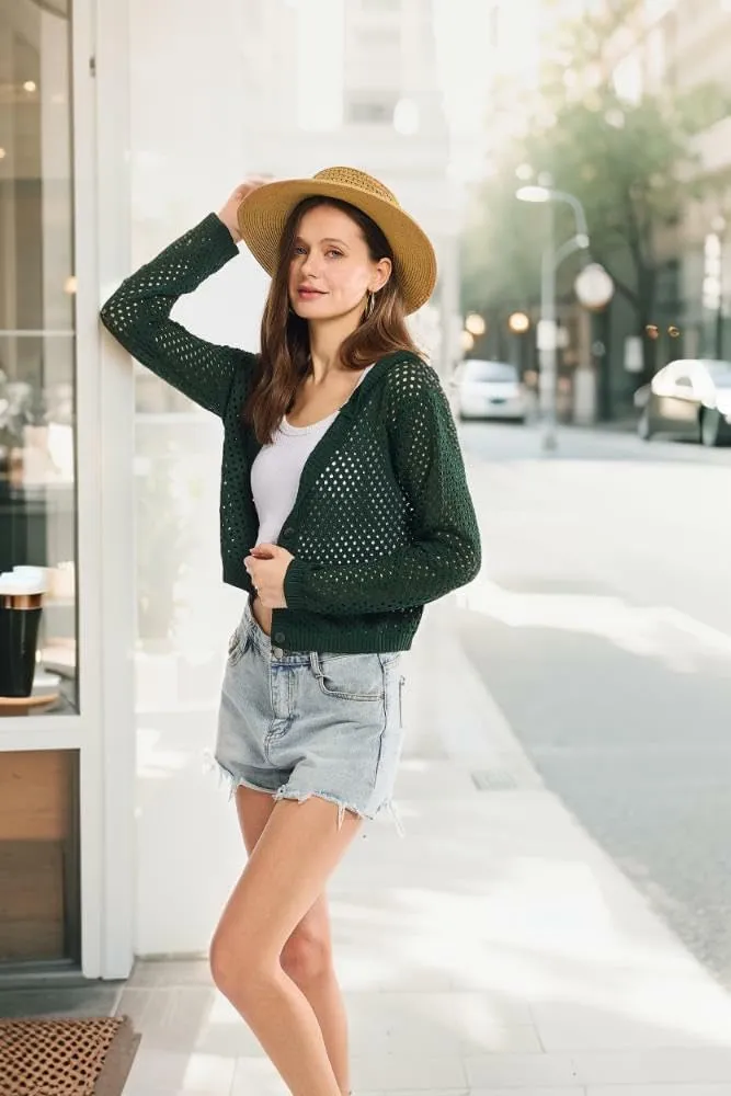 Simple&Opulence Womens Summer Cardigans V Neck Cooling Sweater Lightweight Open Front Button Shrugs Knit Top Jackets